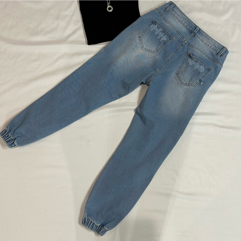 Fashion Nova Blue Joggers with Distressed Style - Picture 2 of 4
